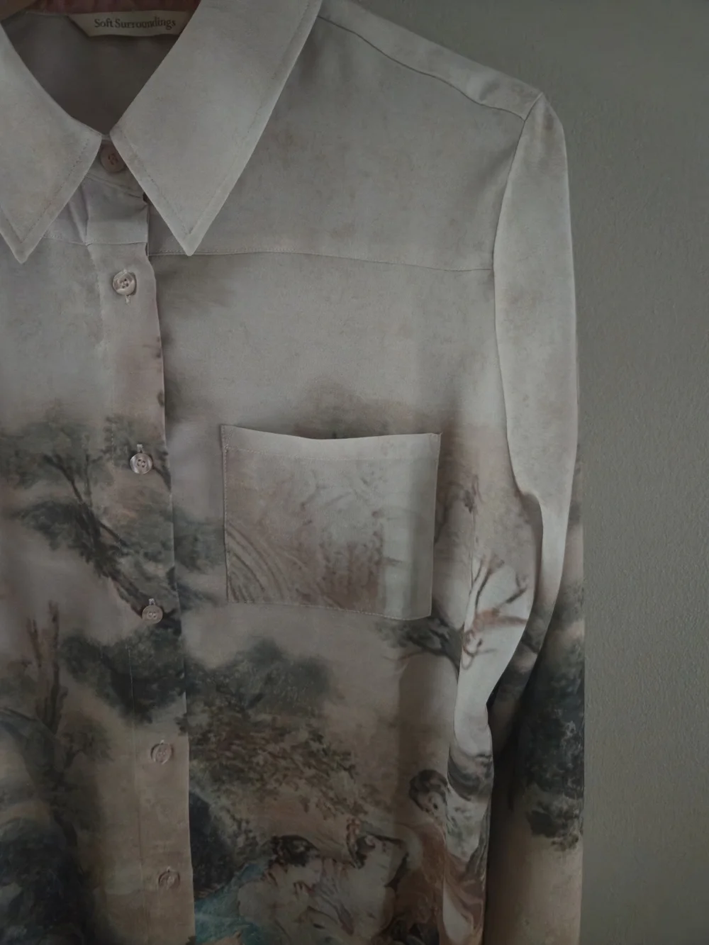 Soft Surroundings Sz L Pastoral Romanticism Antique Print Blouse Shirt Tunic